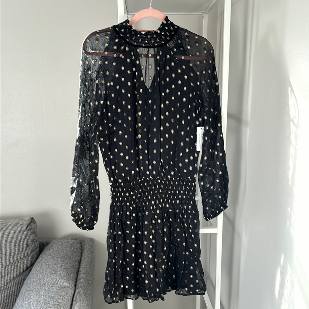 Velvet by Graham & Spencer Black and Gold Dress with Long Sleeves and V-Neck - Picture 3 of 3